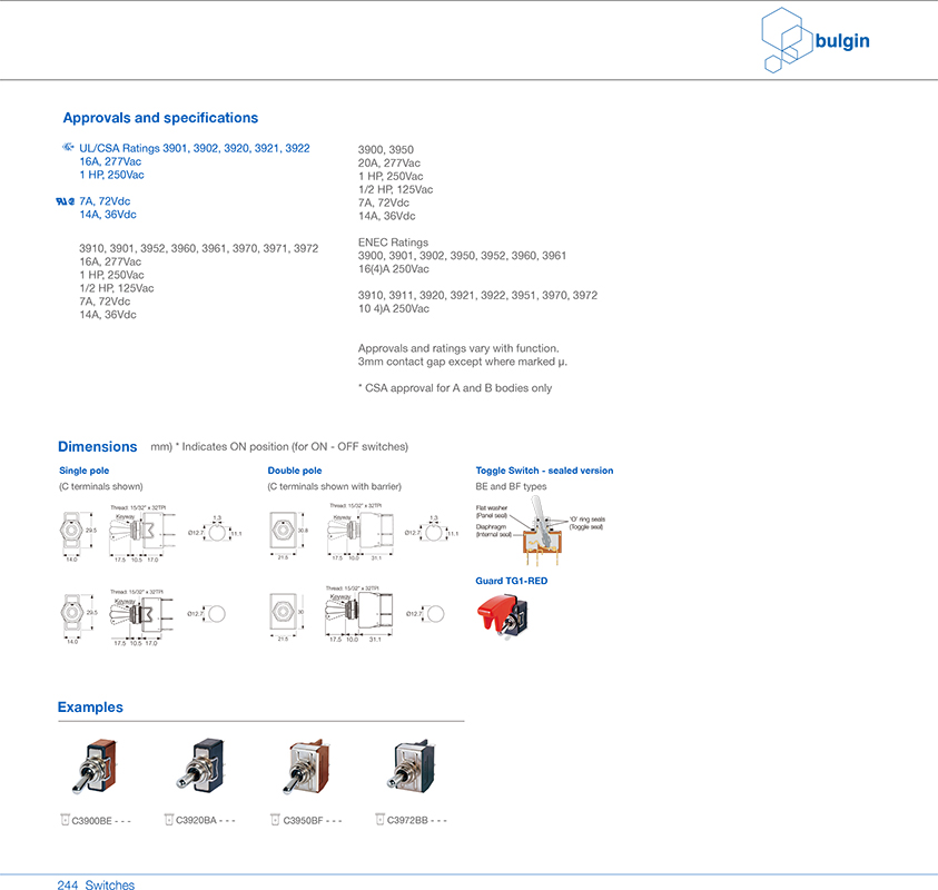 3900金屬搖桿開關系列參數 3900金屬搖桿開關系列參數